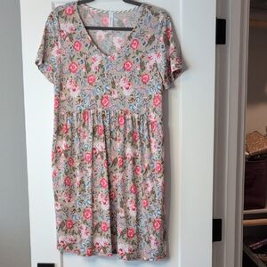 Honeyme Floral Dress with Pink and Blue Accents